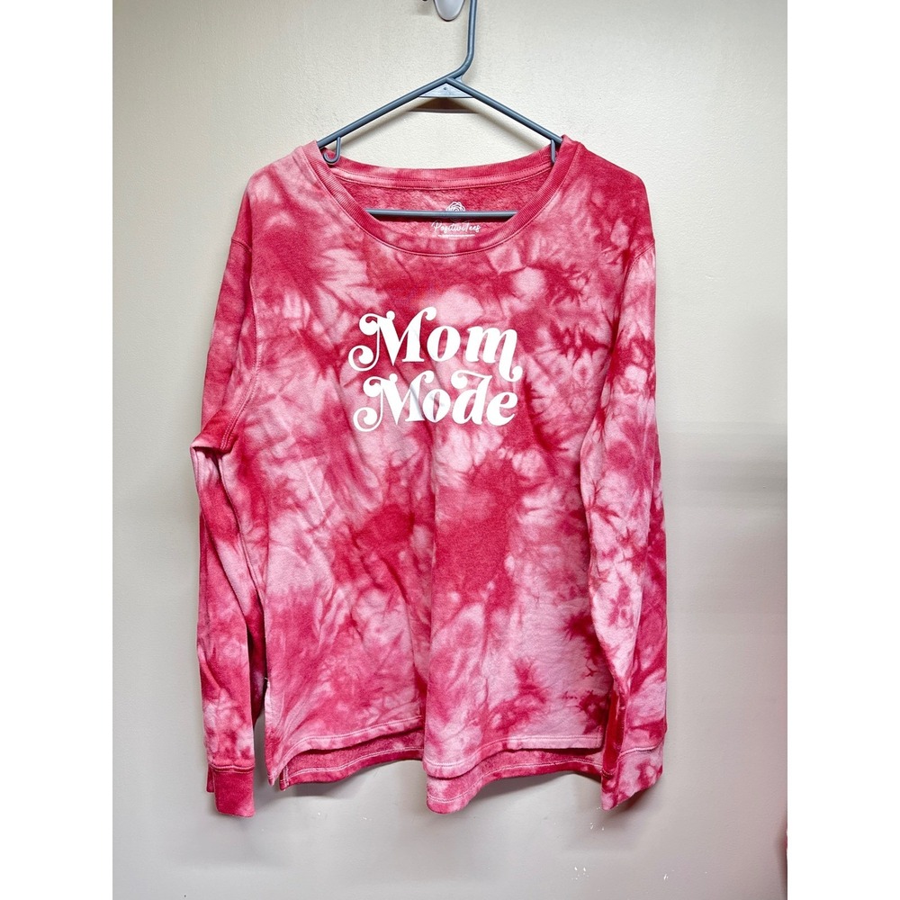 Positivitees Mom Mode‎ Tie Dye Long Sleeve Shirt Womens Size L Red Pink Graphic